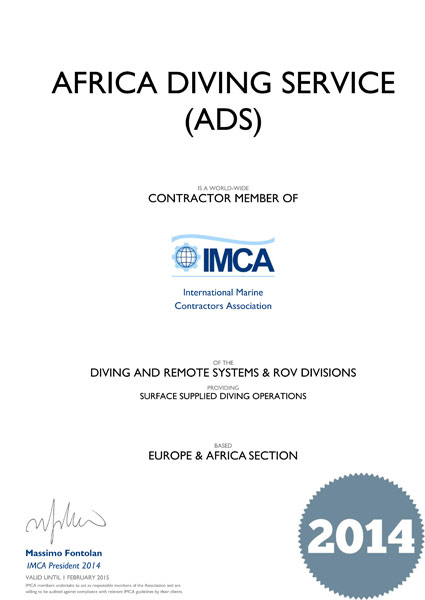 certificate africa diving services
